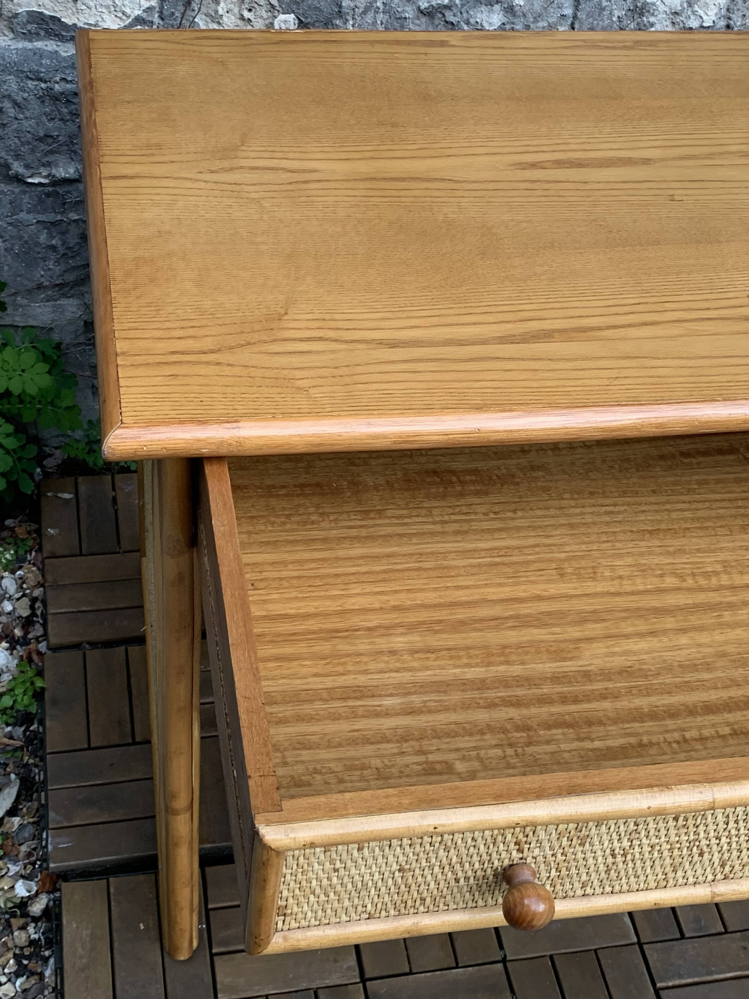 Vintage rattan and woven wicker desk 1970