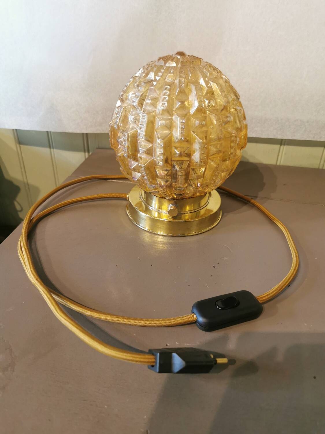 Art Deco glass and brass ball lamp