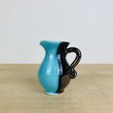 Two-tone ceramic vase from the 50s, blue and black, vintage