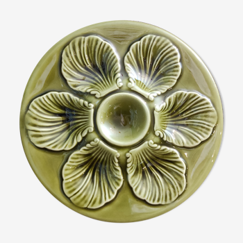 Vintage French Oyster Plate in grass green Majolica
