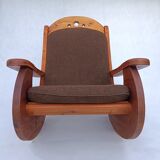 Fauteuil à bascule brutaliste en pin de wasa