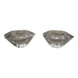Duo of octagonal candle holders in transparent crystal