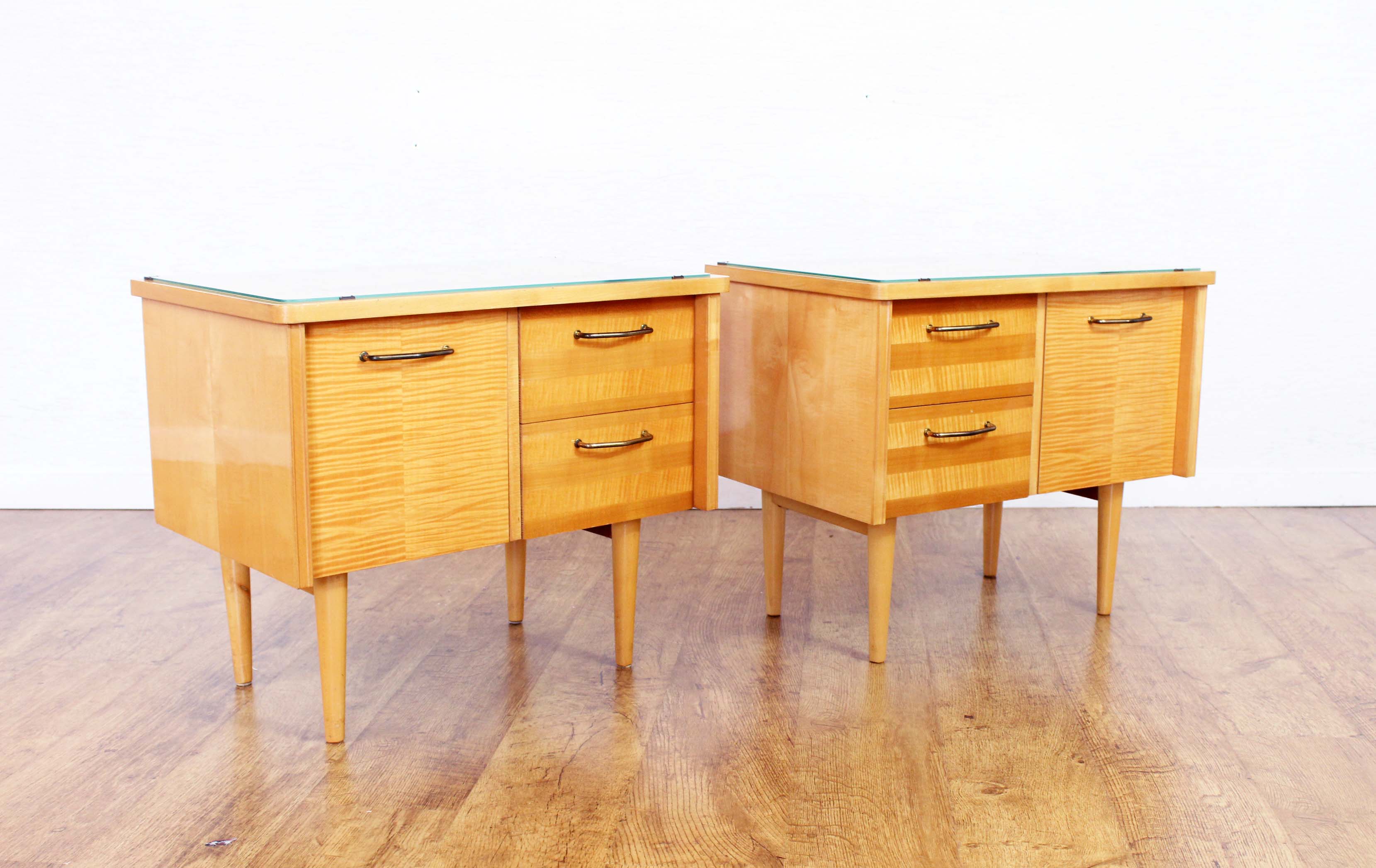 Pair of bedside 60s maple plate