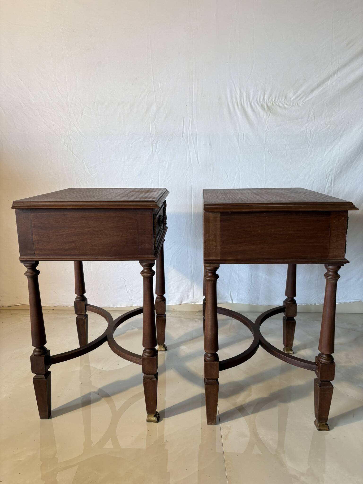 Pair of Louis XVI style bedside tables – gilt bronze details