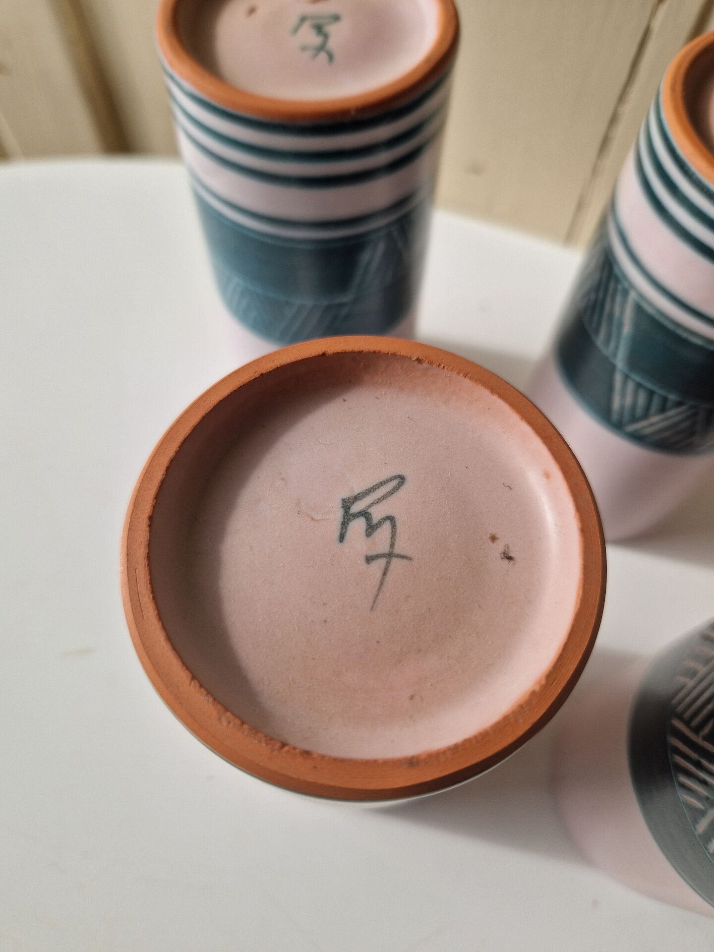 Set of 5 Ceramic Glasses Yvon Roy Dlg Capron Picault