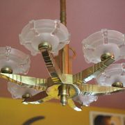 art deco suspension, 6-light Ezan glass globe chandelier, art deco bronze chandelier