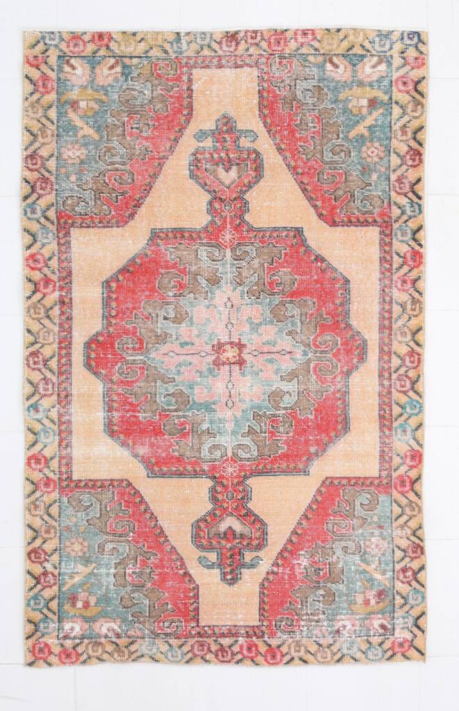 5x7 Vintage Red & Beige Vintage Oushak Small Size Area Rug, 134x218 Cm