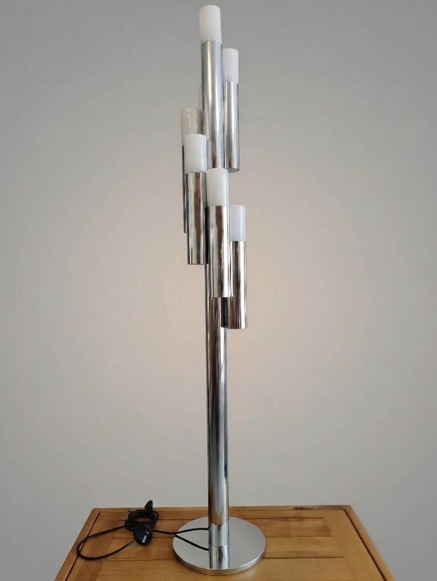 Iconic floor lamp by Gaetano Sciolari, chrome, 1970s - Space Age vintage