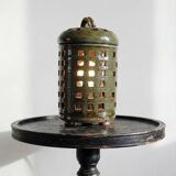 Vintage table lamp, glazed stoneware, perforated "Building" signed.