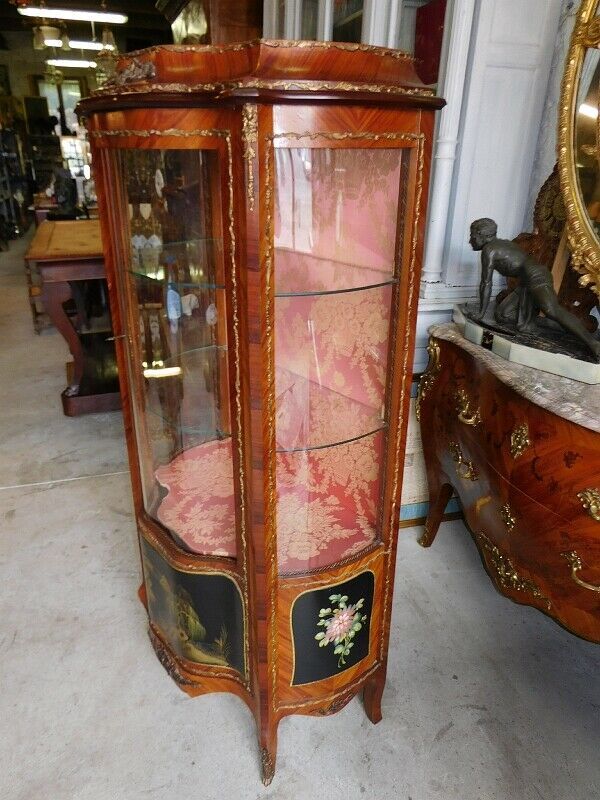 Asian decor rosewood marquetry showcase