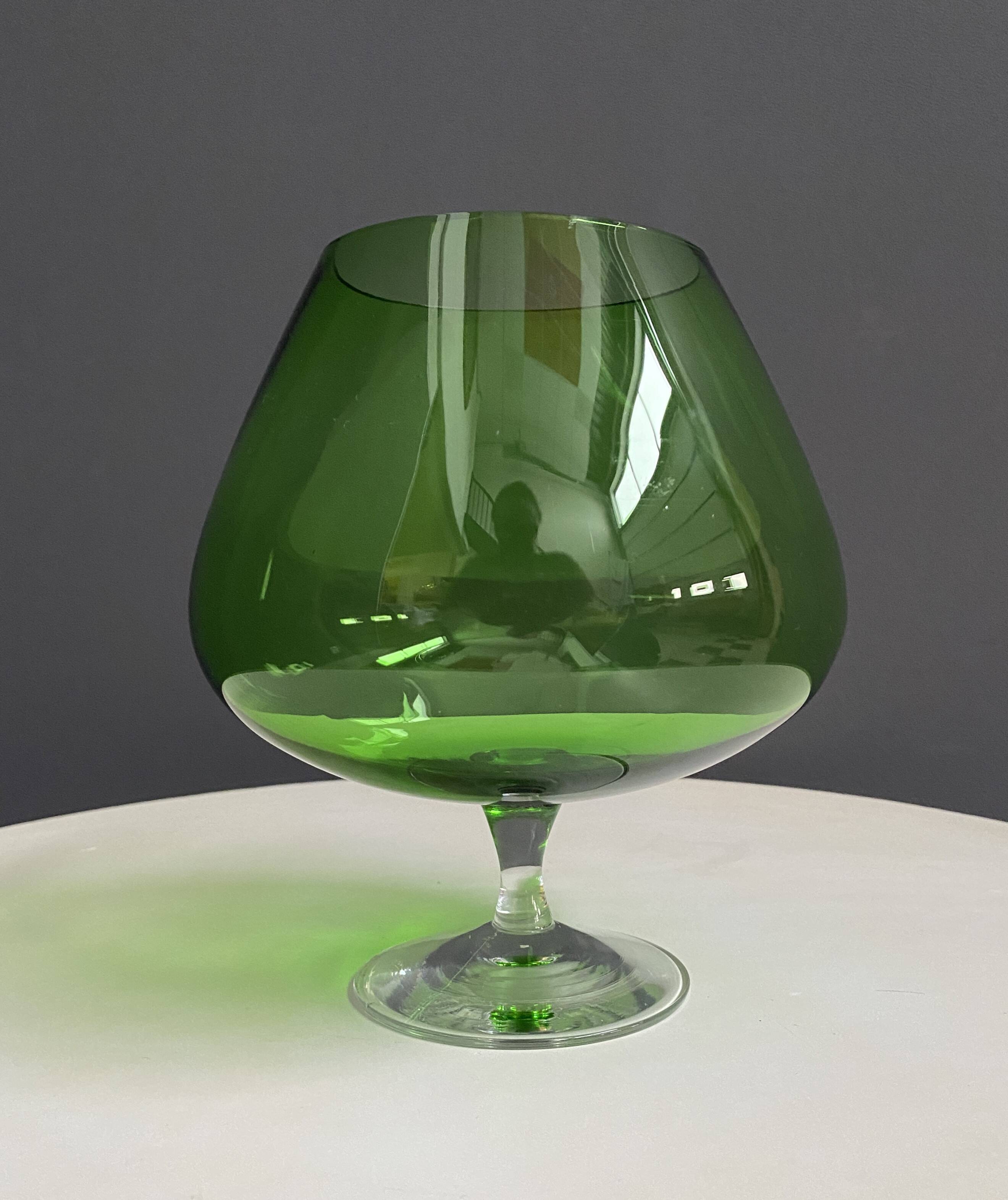 Empoli green large cognac glass shape vase 1960s