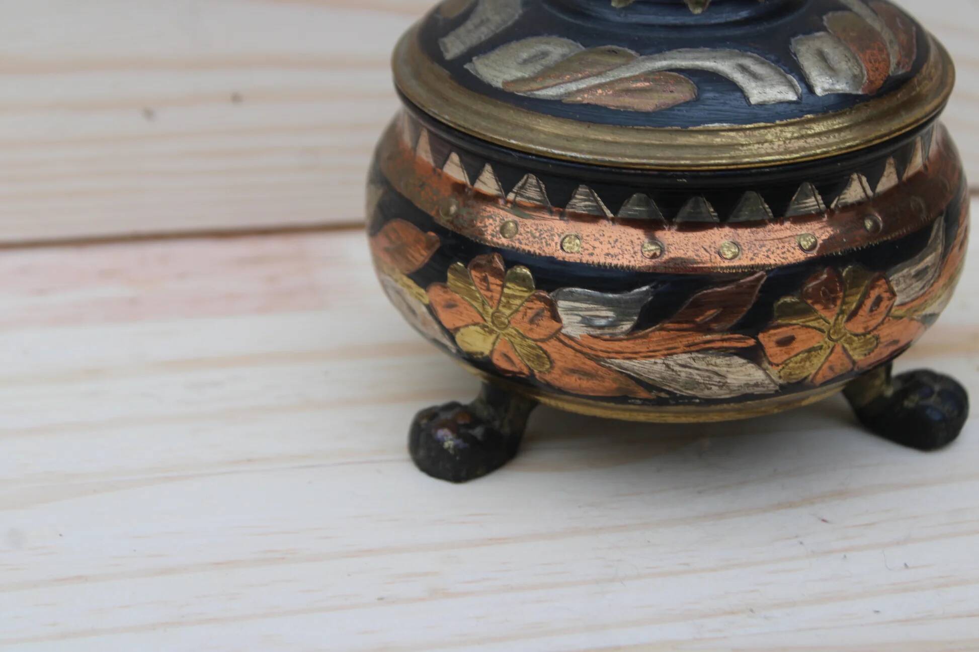 Vintage brass bonbonnière – copper and gold floral patterns