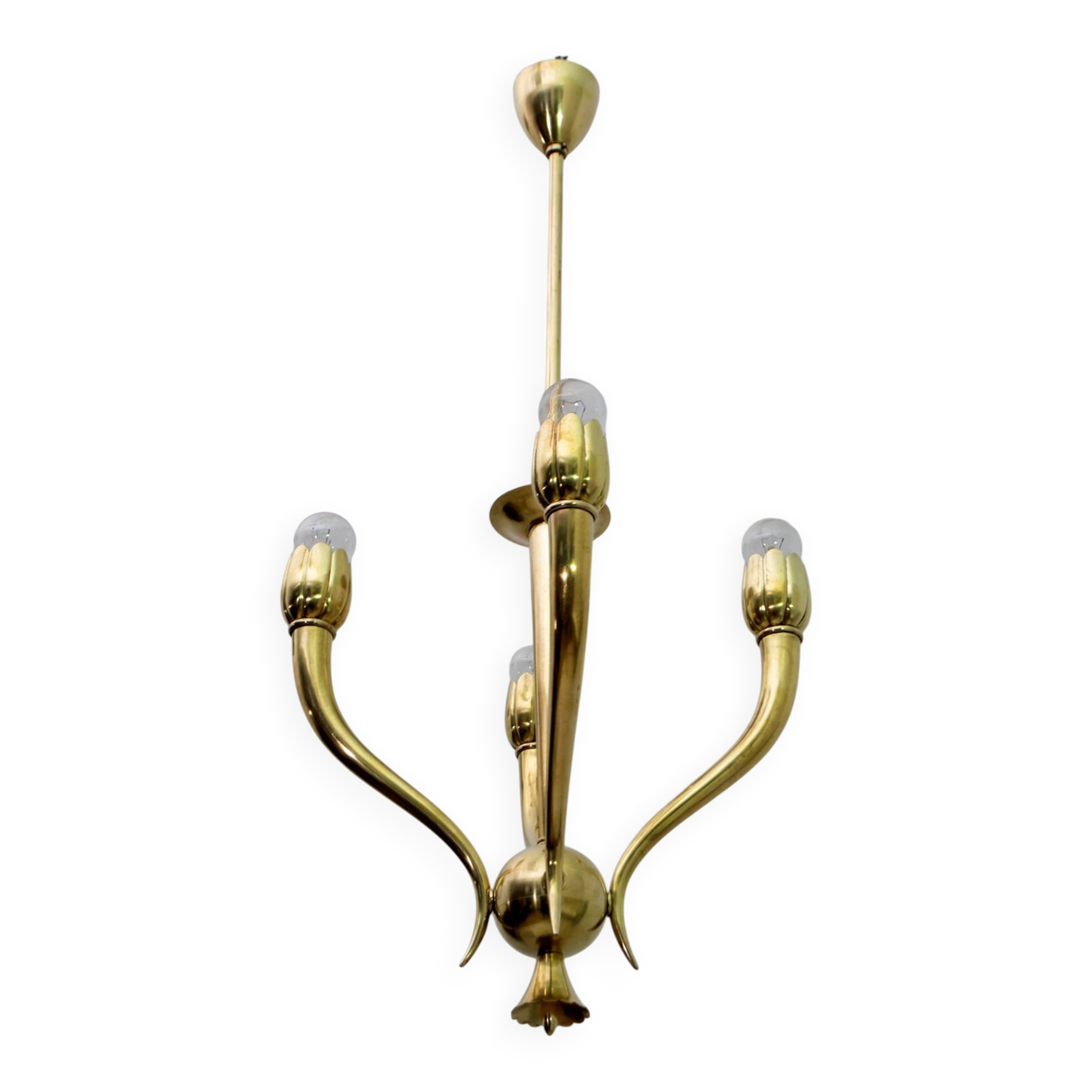 Art Deco Italian Brass Chandelier, 1940s