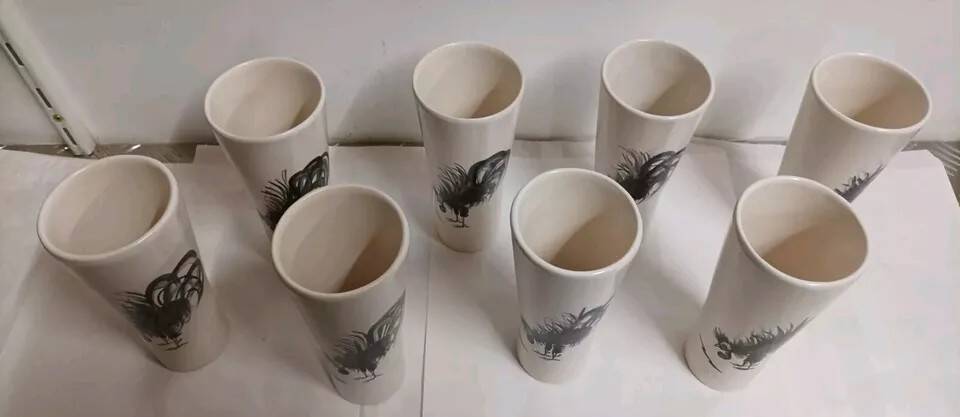 8 Vintage France Hand Painted Ceramic Cups