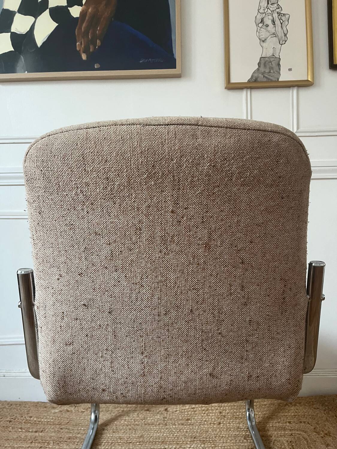 Armchair, chrome and fabric chair, 1970