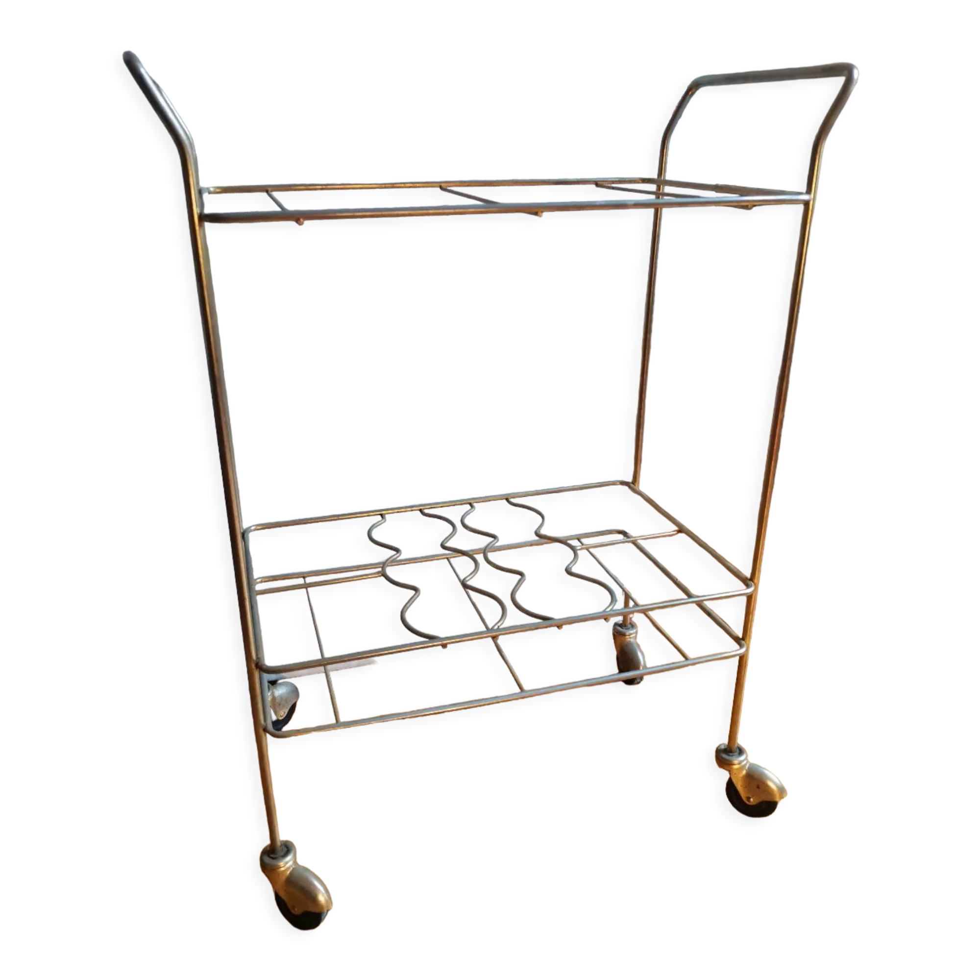 Petite desserte à roulette métal doré vintage