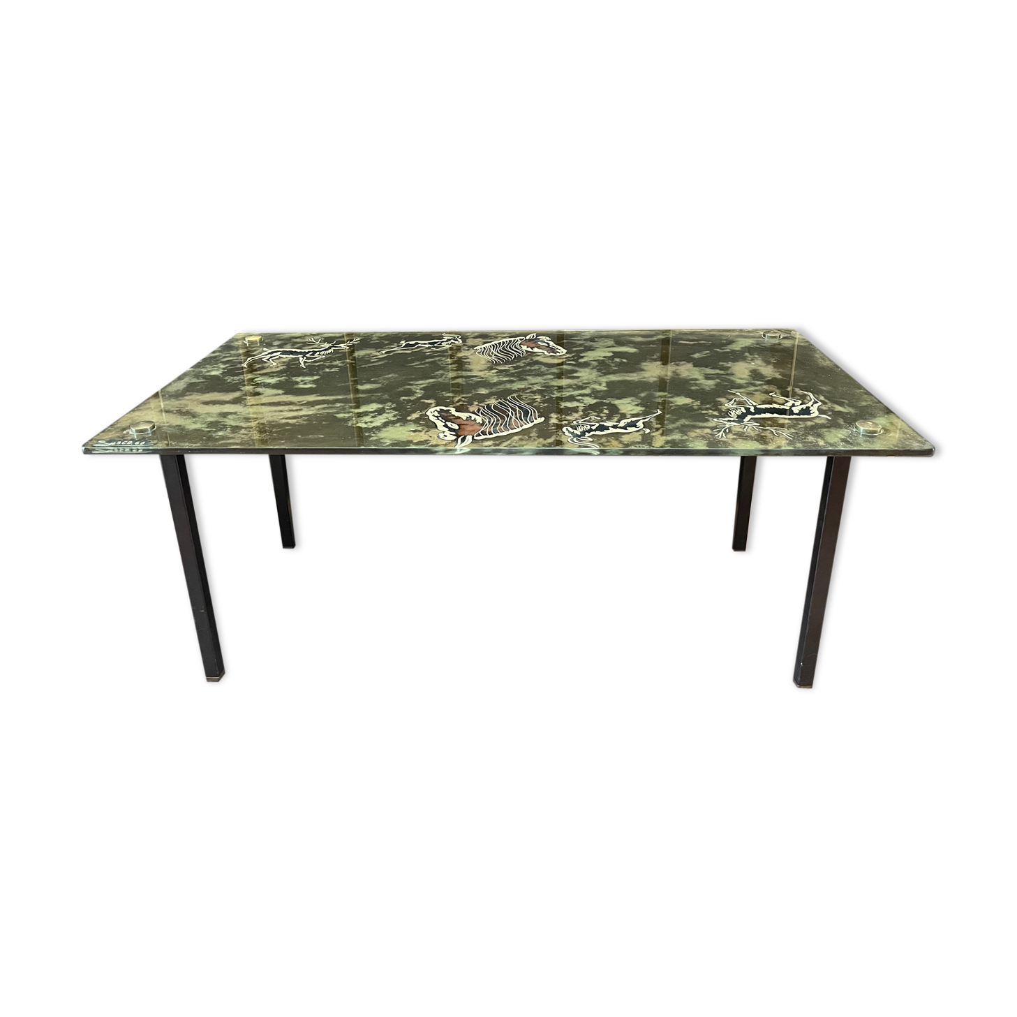 Iridescent glass coffee table signed Sasco.60