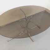 Vintage oval dining table in smoked glass and chrome metal