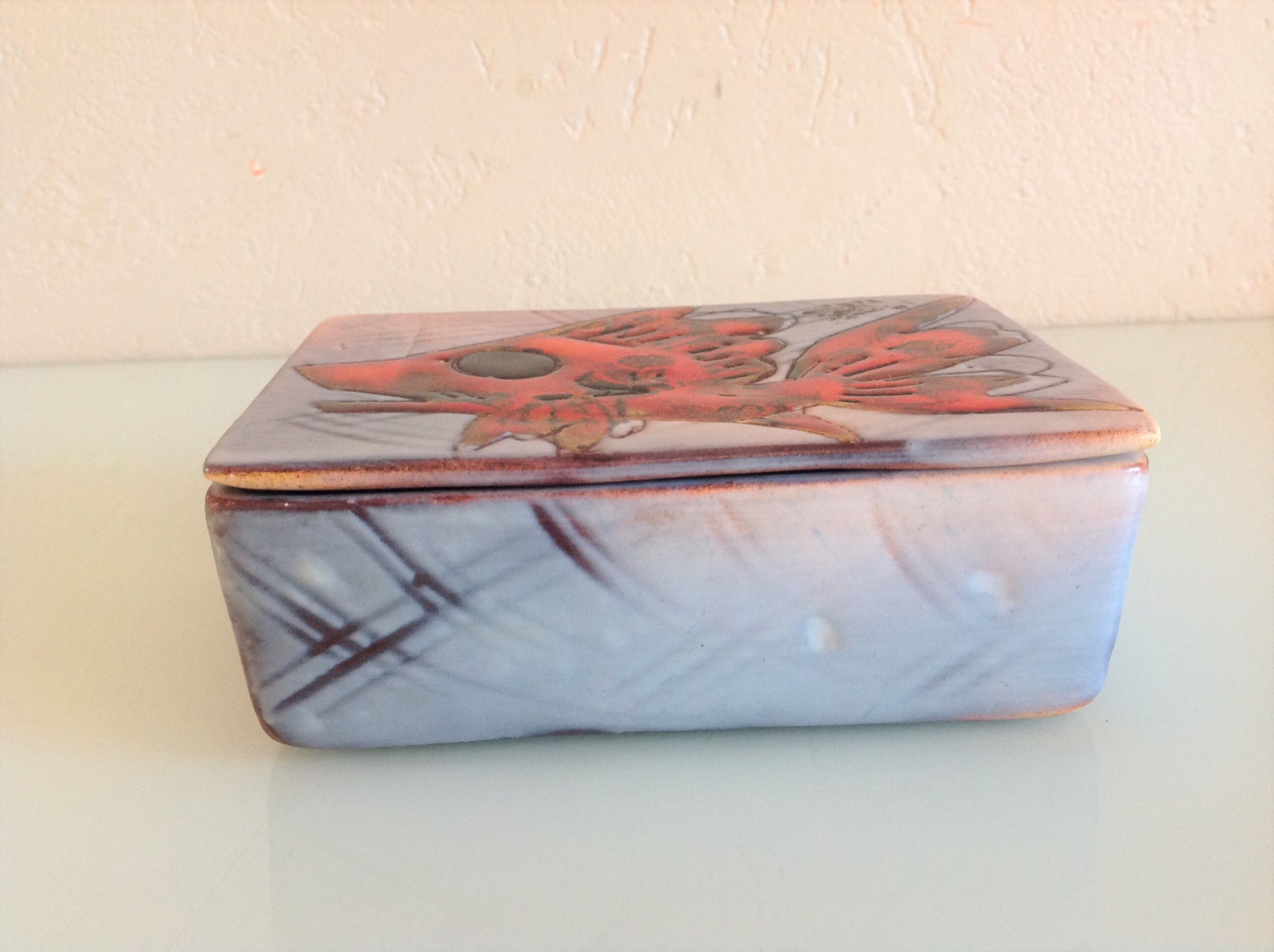 Box in red and gray ceramic of Vallauris / vintage years 60-70