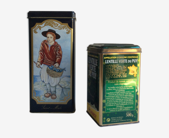 Deux boîtes d'épicerie métalliques