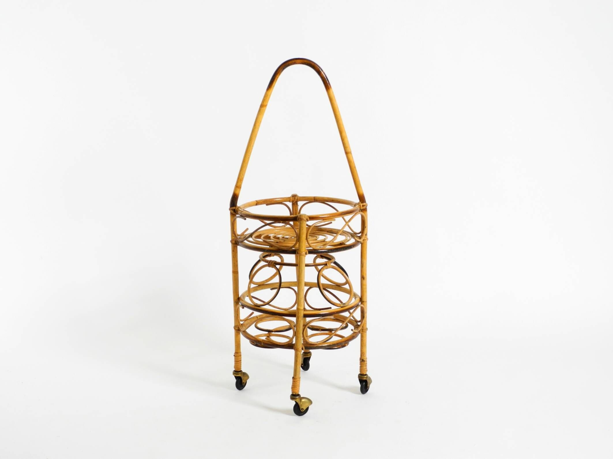 Italian Mid Century bar and serving trolley made of bamboo with wheels