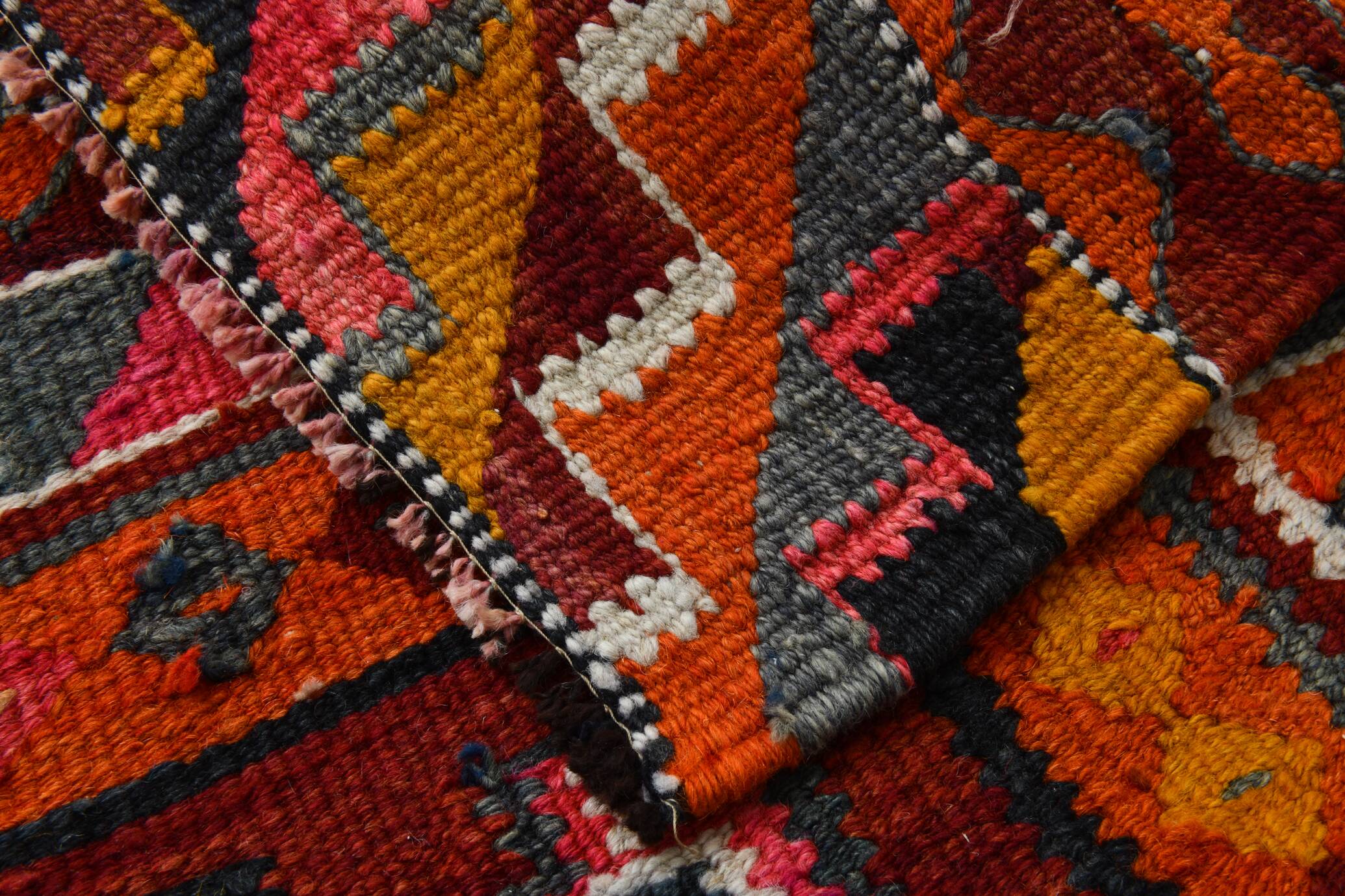 3x10 Burgundy & Orange Vintage Kilim Runner Rug, 104x317Cm