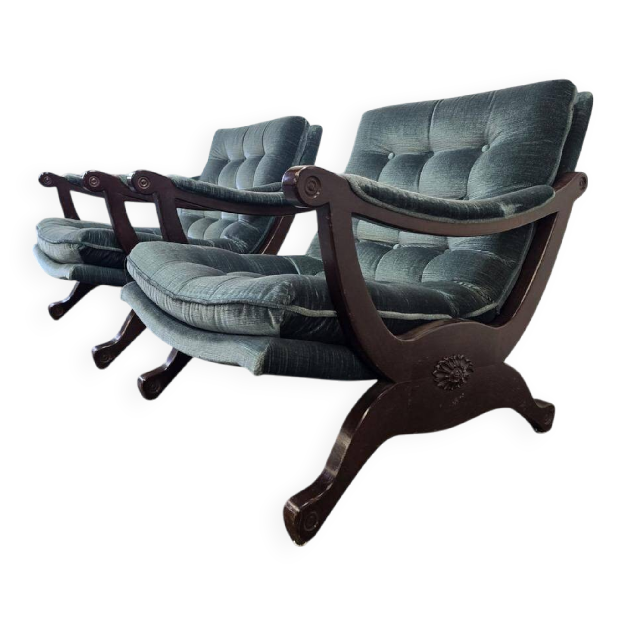 Set of 2 vintage blue armchairs / chairs / seats