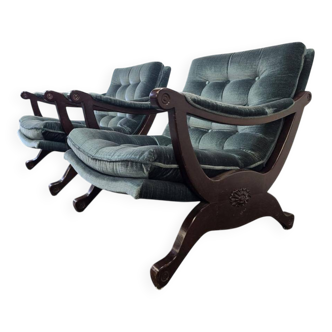 Set of 2 vintage blue armchairs / chairs / seats