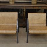 Pair of Vintage Design Armchairs in Metal and Wood, 1950s