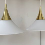 XL Pair of vintage pendants by Limburg, brass and opaline, Germany 1