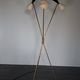 Italian brass lamppost 3 black diabolos spots - beiges mid-century style 1950s