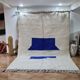 Minimalist Berber wool rug, clean design with blue patterns
