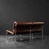 Mid-century modern German vintage canapé lounge, 2-seater, brown steel frame.