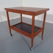 Teak Flip-Flop Expandable Cart with Removable Tray by Grete Jalk for Poul Jeppesens Møbelfabrik, Denmark, 1960s