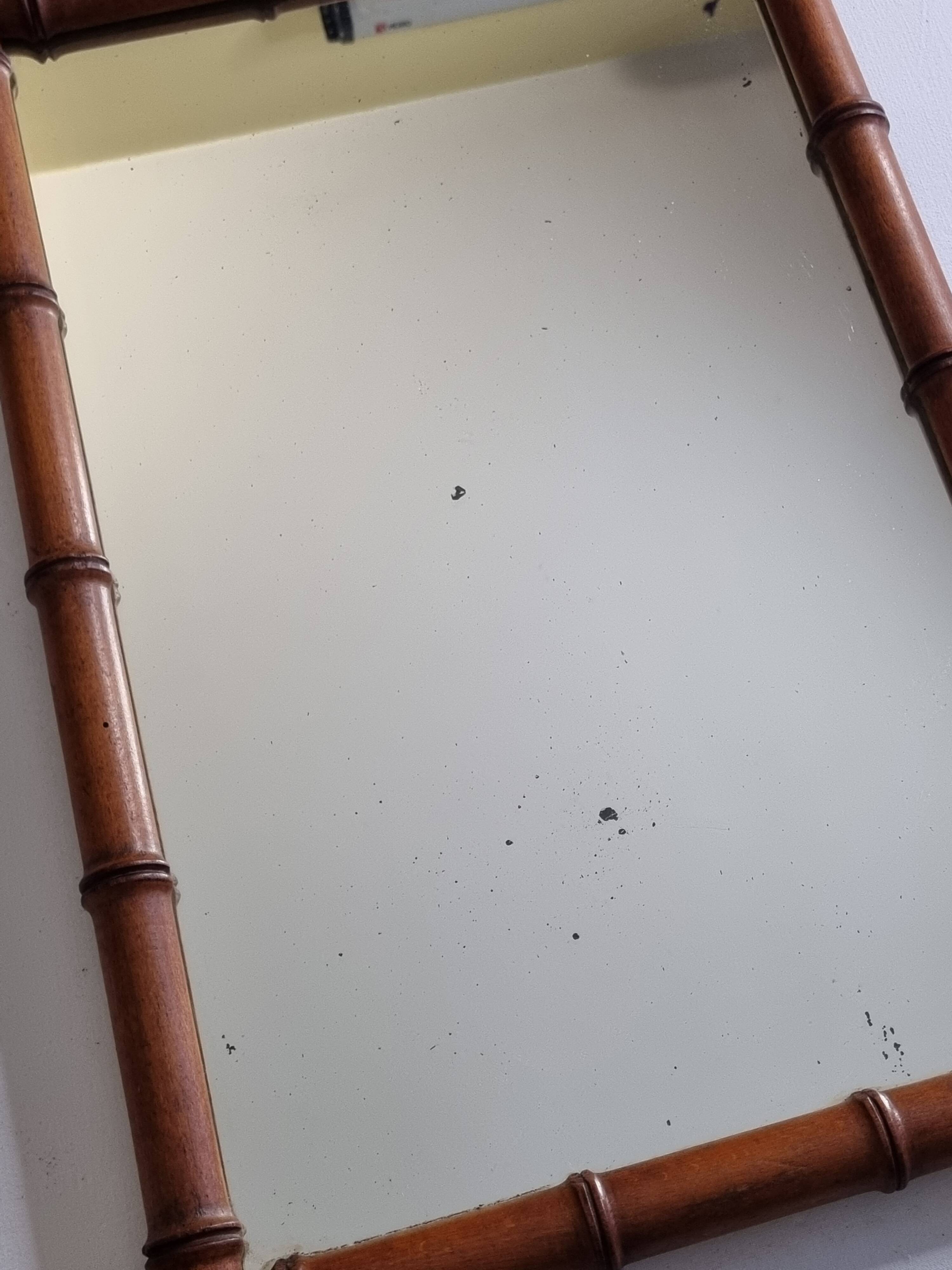 Large French mirror in turned bamboo-style wood, 54 x 76 cm