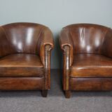 Set of 2 club armchairs in sheep leather