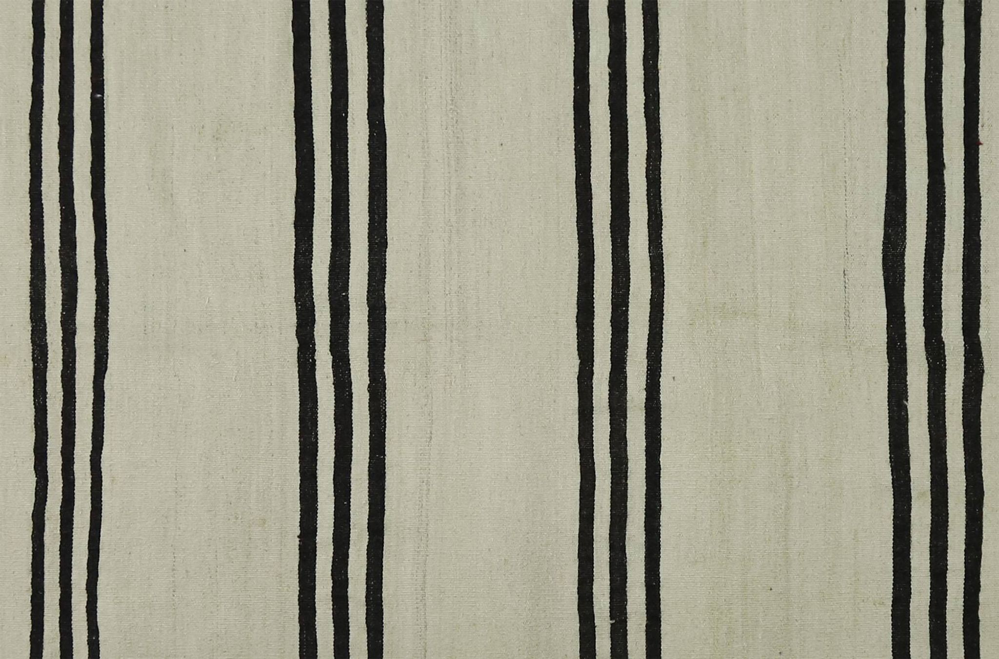 Turkish Kilim Konya Vintage 130x375 cm Beige Black Stripes