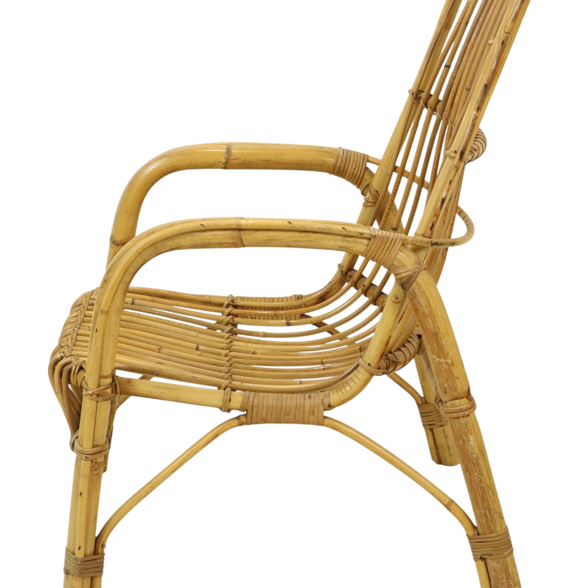 Italian rattan armchair, French Riviera style; Bohemian style side table