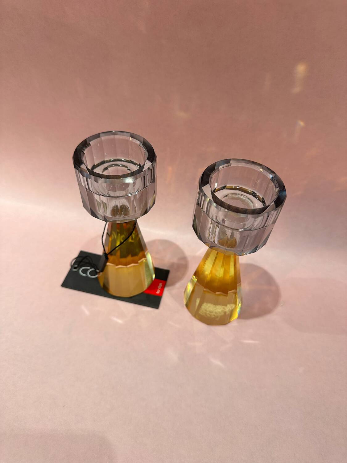 Blue and yellow crystal candle holders