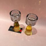 Blue and yellow crystal candle holders