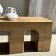Solid monoxyl wood bench with carved 3-arch base - Natural wood color