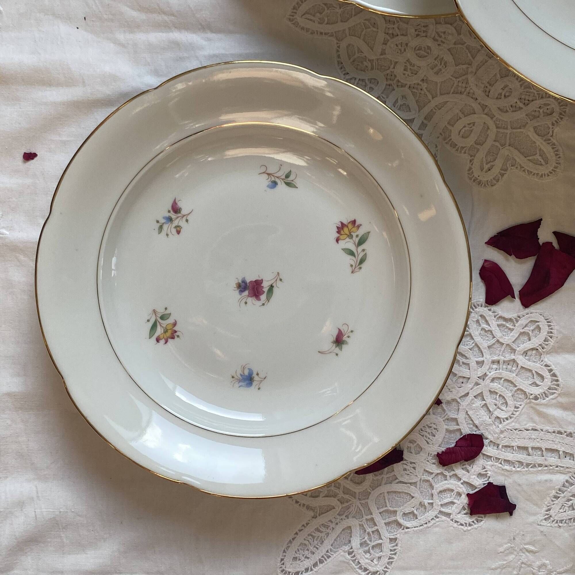Set of 6 antique porcelain soup plates with gilding PL Limoges