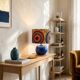 blue ceramic lamp | ethnic printed wax lampshade