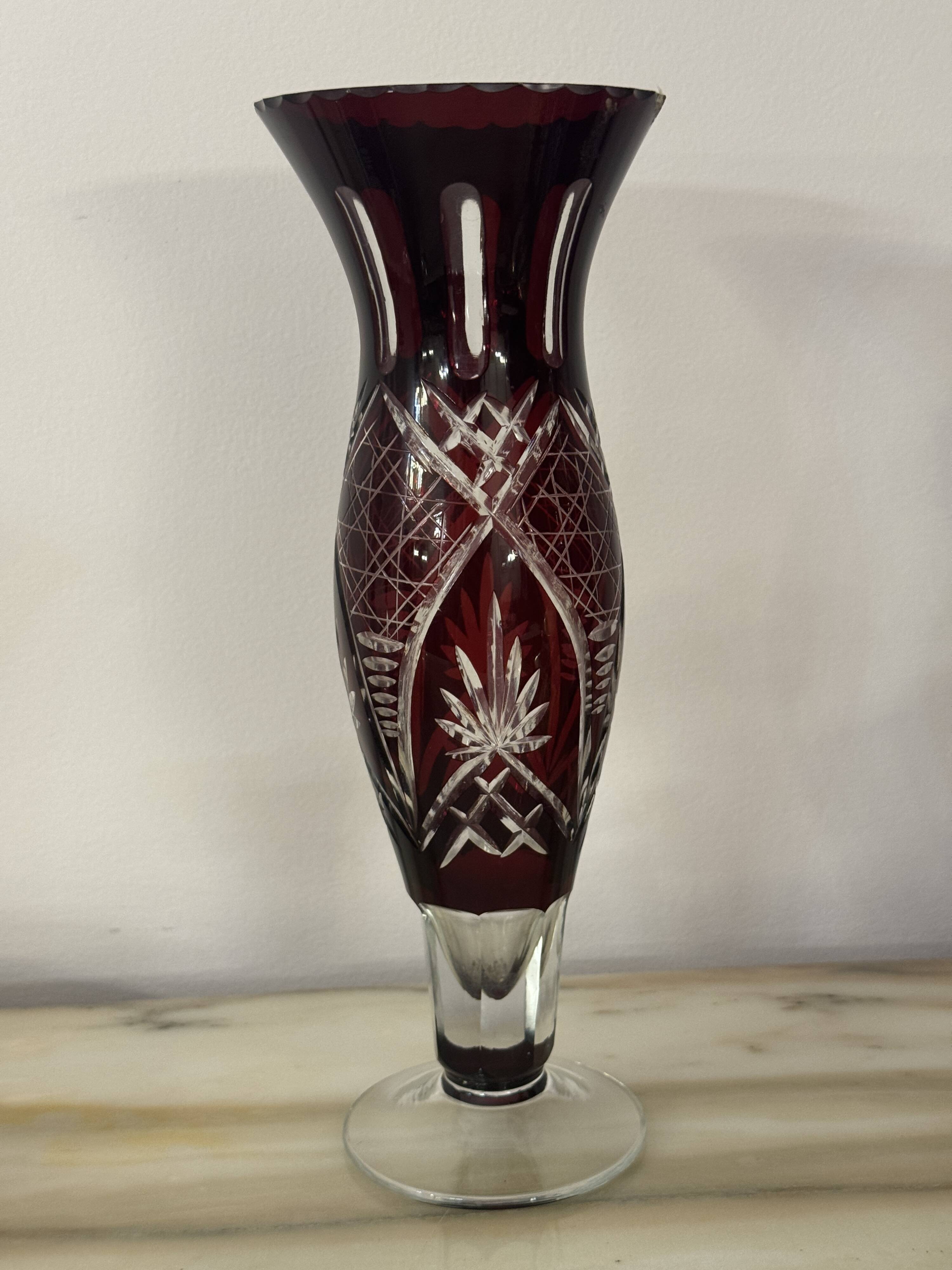 Dark Red Bohemian Crystal Soliflore Vase
