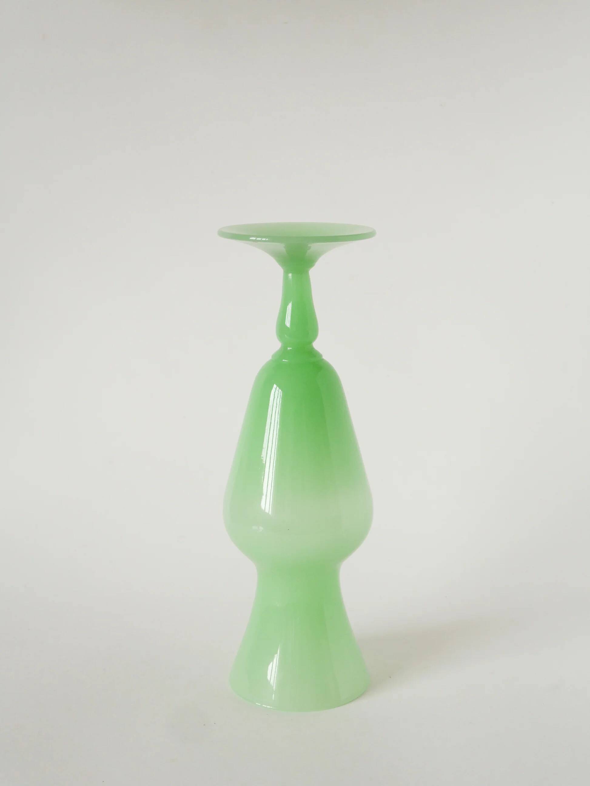 Opaline vase, apple green, 1970 - 30 x 9.5 cm