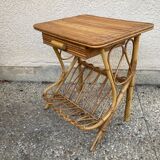Vintage rattan magazine rack table