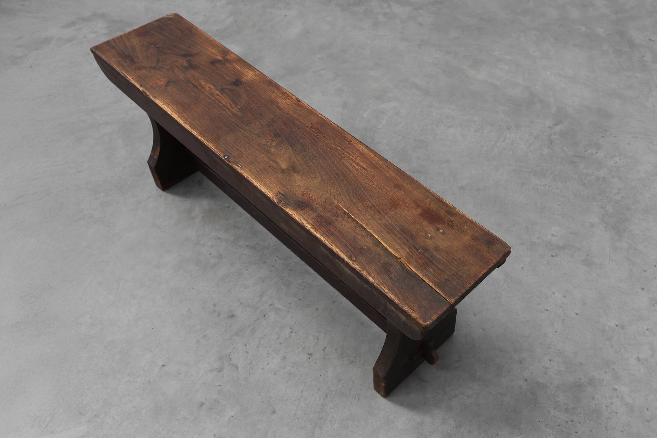 Rustic wooden bench in Wabi Sabi style, France 1900s