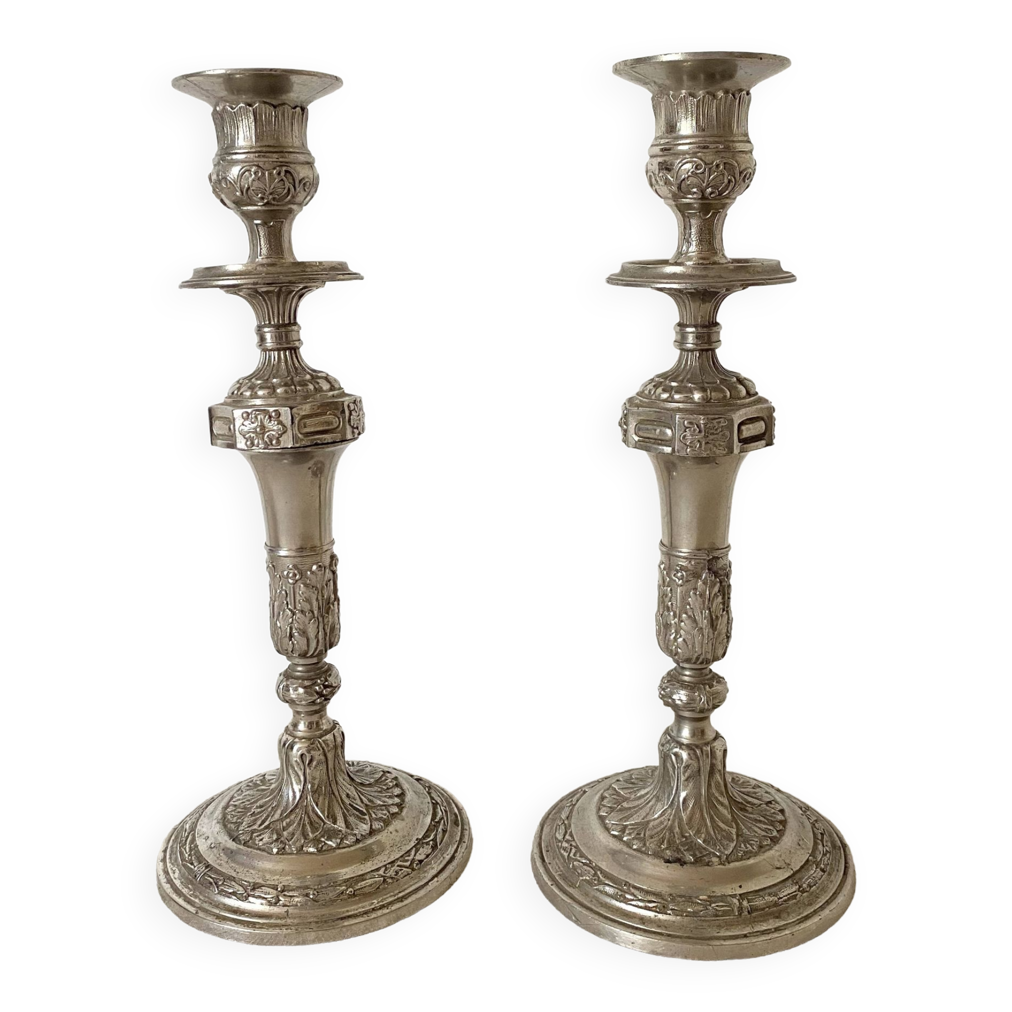 Pair of old silver-plated candlesticks