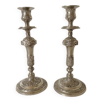 Pair of old silver-plated candlesticks