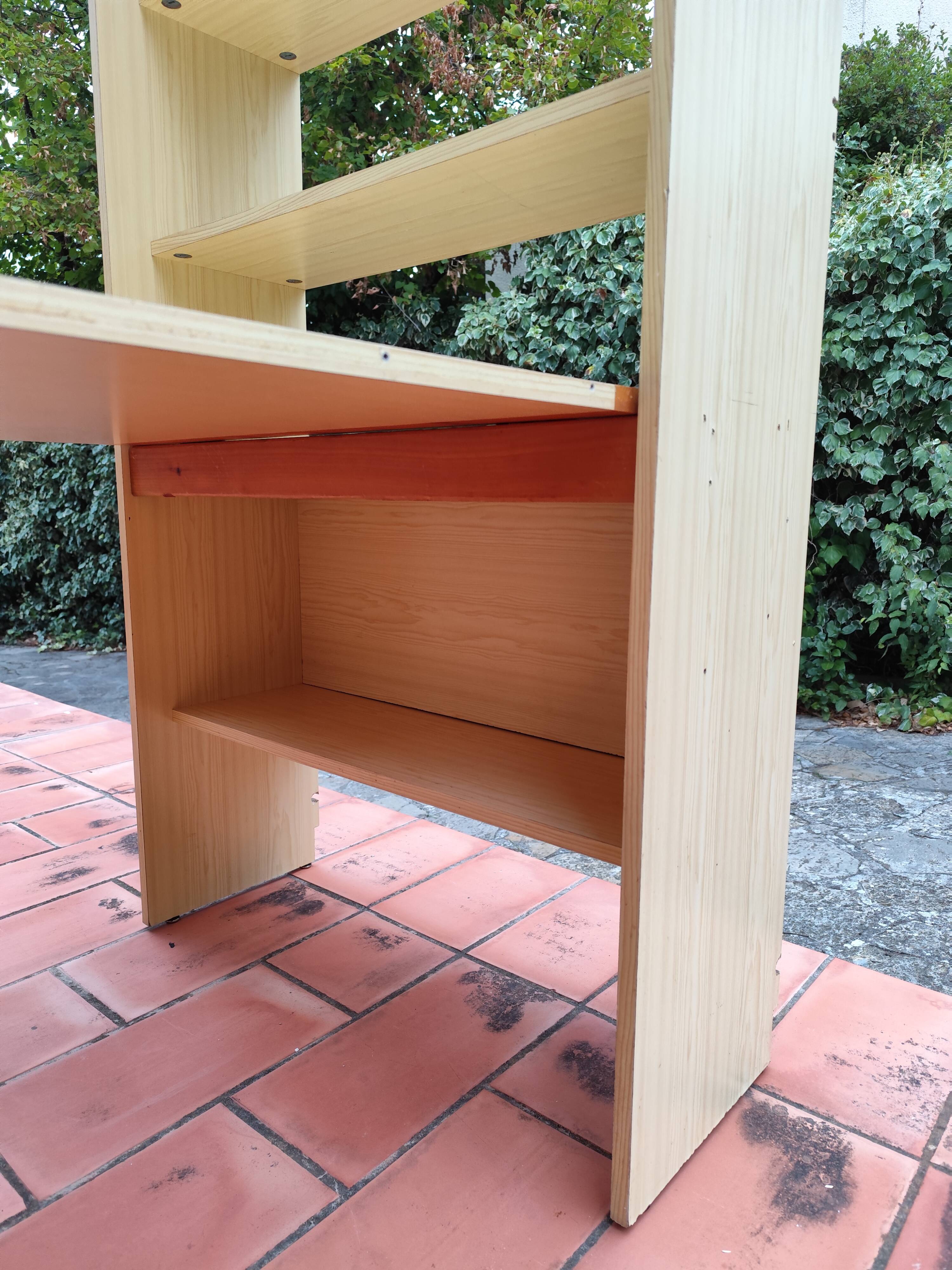 Vintage Pine Freestanding Retractable Bookcase Desk Table